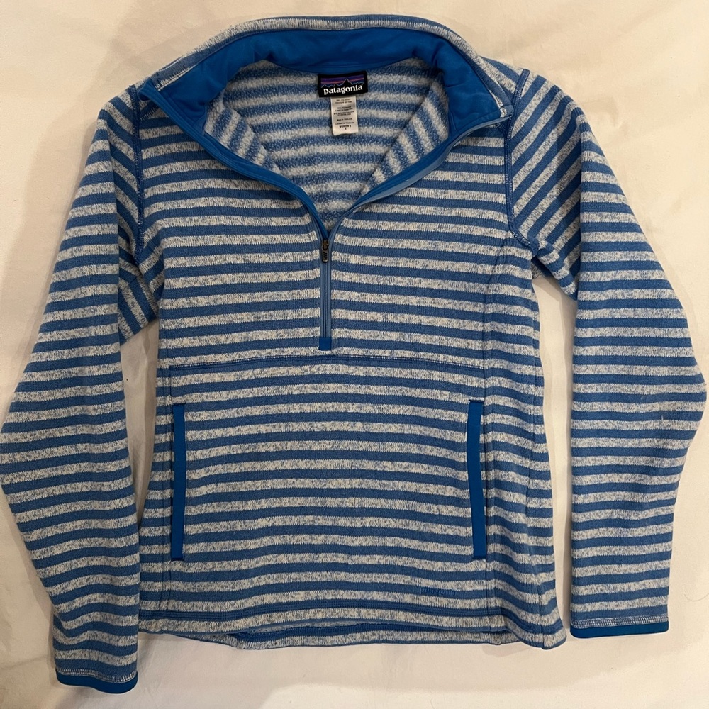 Patagonia blue and white striped pullover half-zip fleece sweater Women’s Small - Picture 3 of 3